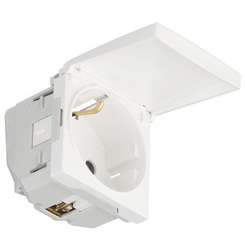 Механізм  розетки з кришкою 2P+Z . ШУКО 16A. 250V- 2 мод. Білий