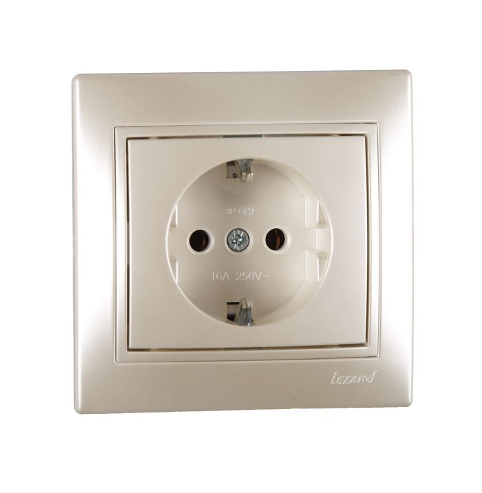 Розетка с заземлением, Lezard Mira, жемчужно-белый перламутр (701-3030-122В)