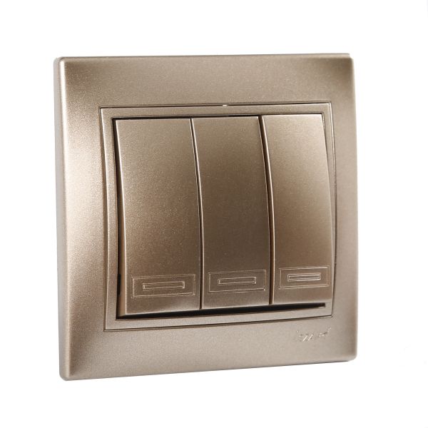 Выключатель трехклавишный Lezard Mira, светло-коричневый перламутр  (701-3131-109)