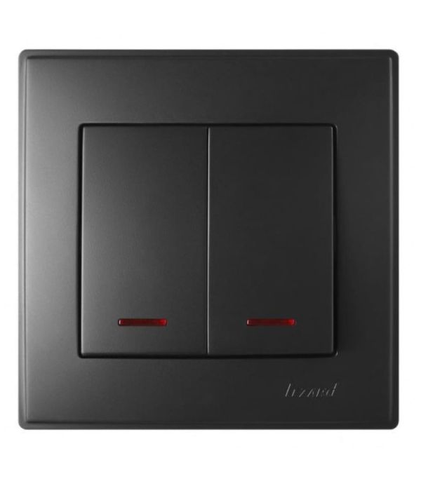 Выключатель двухклавишный с подсветкой Lezard Lesya, антрацит (705-4242-112)