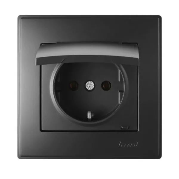 Розетка з заземленнням і кришкою Lezard Lesya, антрацит (705-4242-123B)