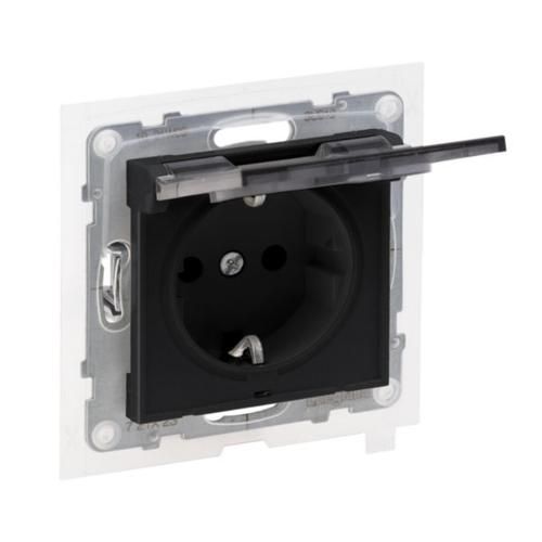 Розетка IP44 із з/к та кришкою і захист. шторками (пруж.клеми) 16А/250V Legrand SUNO 721423 чорний