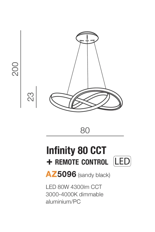 Підвісний світильник Azzardo AZ5097 Infinity 80 CCT GO + Remote Control, 80 Вт, 4300 лм, 3000K-4000K