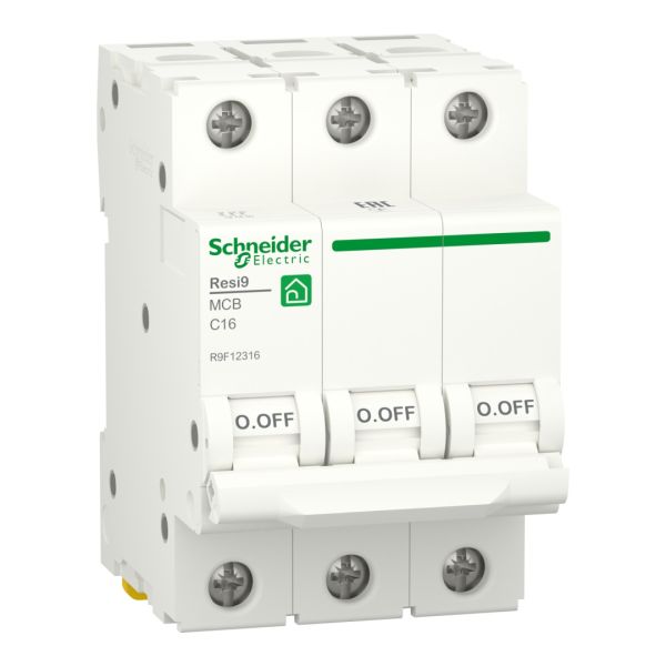 Автоматичний вимикач 3P, 16 A, C, 6kA Schneider Electric Resi9 (R9F12316)