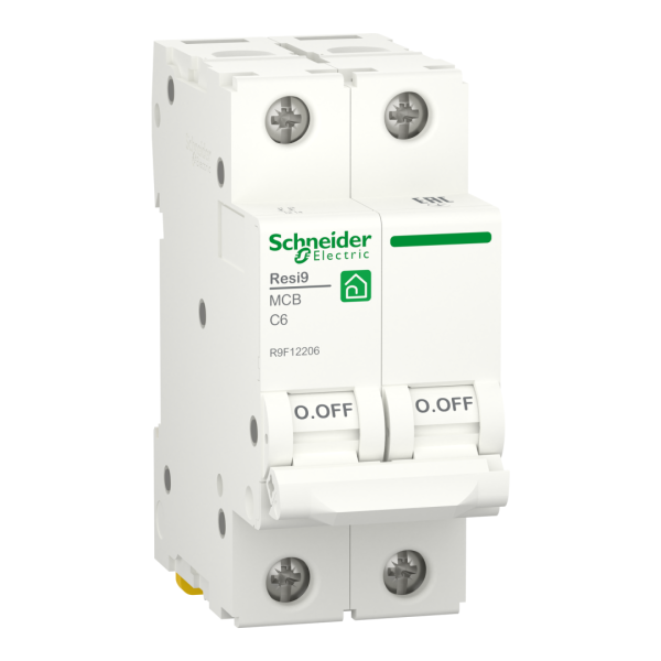 Автоматичний вимикач 2P, 6 A, C, 6kA Schneider Electric Resi9 (R9F12206)
