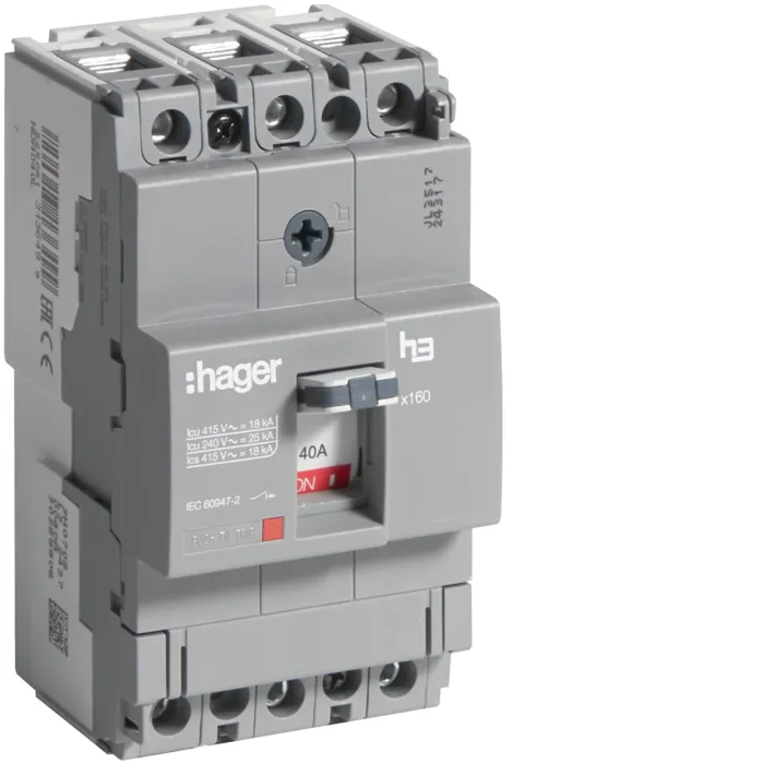 Автоматичний вимикач x160, In=40А, 3п, 18kA, Тфікс/Мфікс HDA040L Hager HDA040L