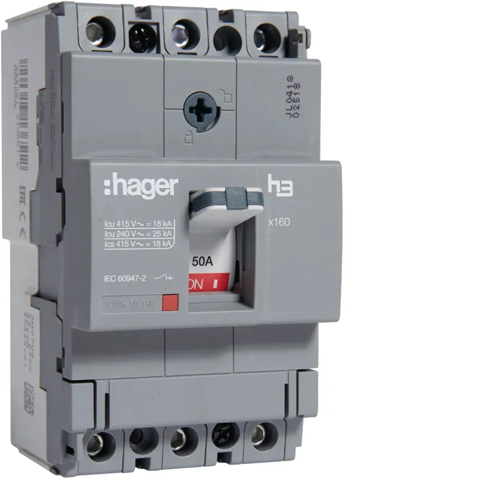 Автоматичний вимикач x160, In=50А, 3п, 18kA, Тфікс/Мфікс HDA050L Hager HDA050L