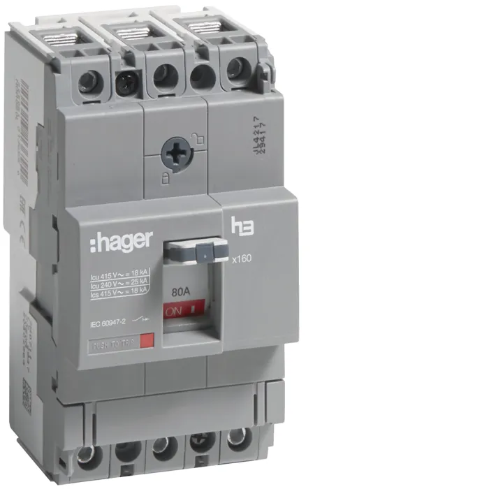 Автоматичний вимикач x160, In=80А, 3п, 18kA, Тфікс/Мфікс HDA080L Hager HDA080L