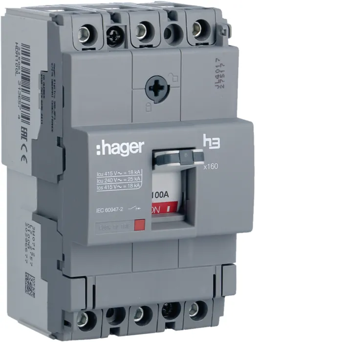 Автоматичний вимикач x160, In=100А, 3п, 18kA, Тфікс/Мфікс HDA100L Hager HDA100L