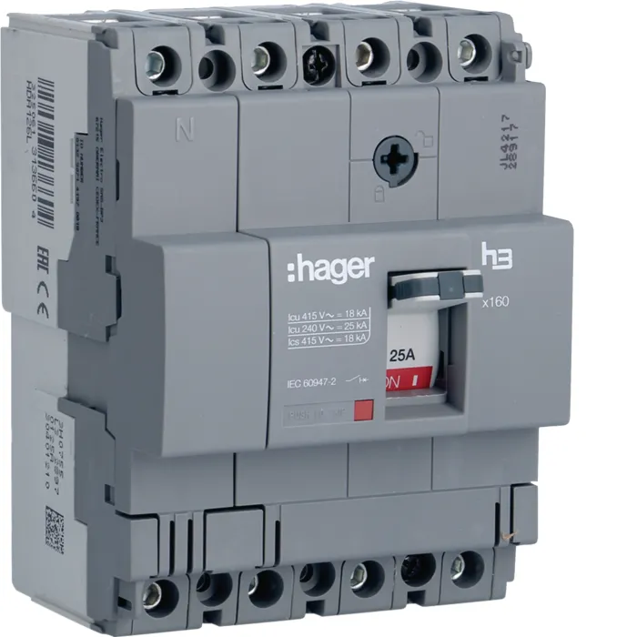 Автоматичний вимикач x160, In=125А, 4п, 18kA, Тфікс/Мфікс HDA126L Hager HDA126L
