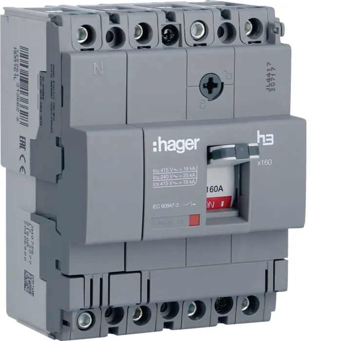Автоматичний вимикач x160, In=160А, 4п, 18kA, Тфікс/Мфікс HDA161L Hager HDA161L