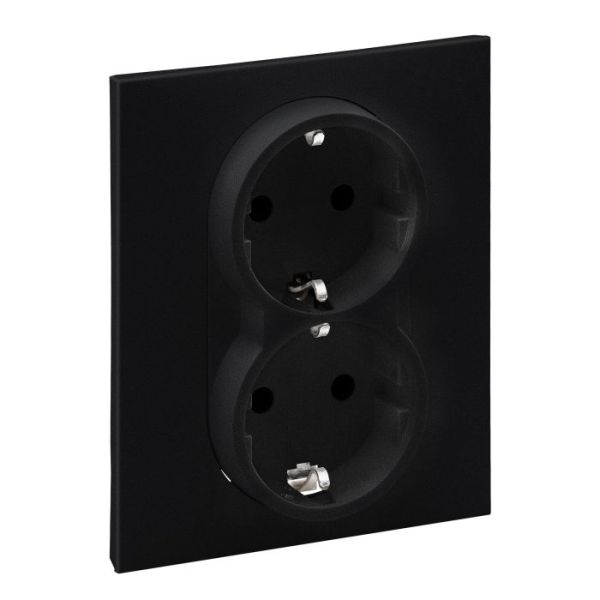 Розетка 2-а. із з/к та шторками (пруж.клеми) 16А/250V Legrand SUNO 721426 чорний