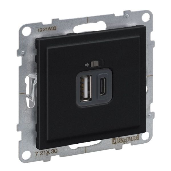 Розетка для заряджання USB А+C 12Вт+15Вт/5V Legrand SUNO 721430 чорний