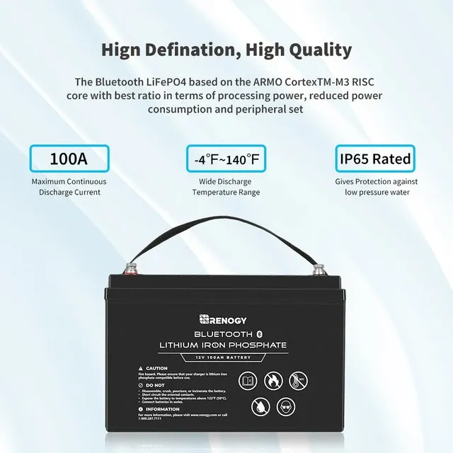 Літій-залізофосфатний LiFePO4 акумулятор Renogy 12V 100Ah з Bluetooth RBT100LFP12-BT-US RBT100LFP12-BT-US