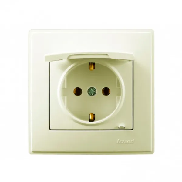 Розетка з заземленням із кришкою Lezard Lesya, крем (705-0303-123B)