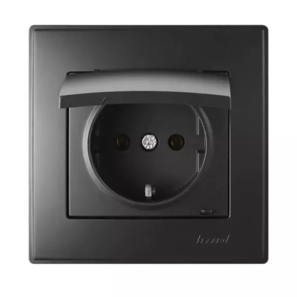 Розетка з заземленнням і кришкою Lezard Lesya, антрацит (705-4242-123B)