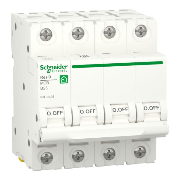 Автоматичний вимикач 4P, 25 A, B, 6kA Schneider Electric Resi9 (R9F02425)