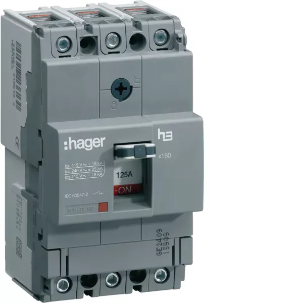 Автоматичний вимикач x160, In=125А, 3п, 18kA, Тфікс/Мфікс HDA125L Hager