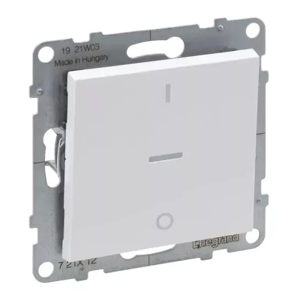 Вимикач 1-кл 2-полюсий з підсв. (гвинт. клеми) 10А/250V Legrand SUNO 721212 слонова кістка