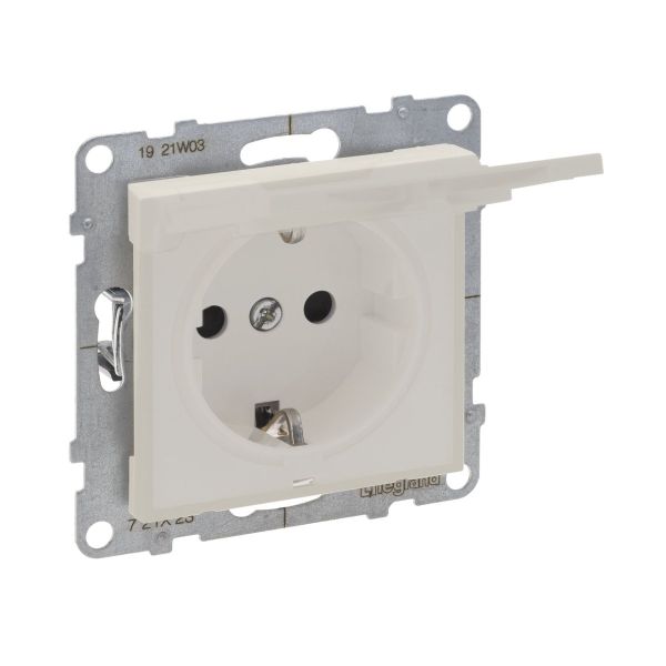 Розетка із з/к та кришкою (пруж.клеми) 16А/250V Legrand SUNO 721227 слонова кістка
