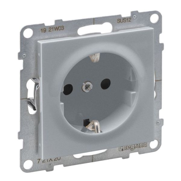 Розетка із з/к та шторками (пруж.клеми) 16А/250V Legrand SUNO 721320 алюміній