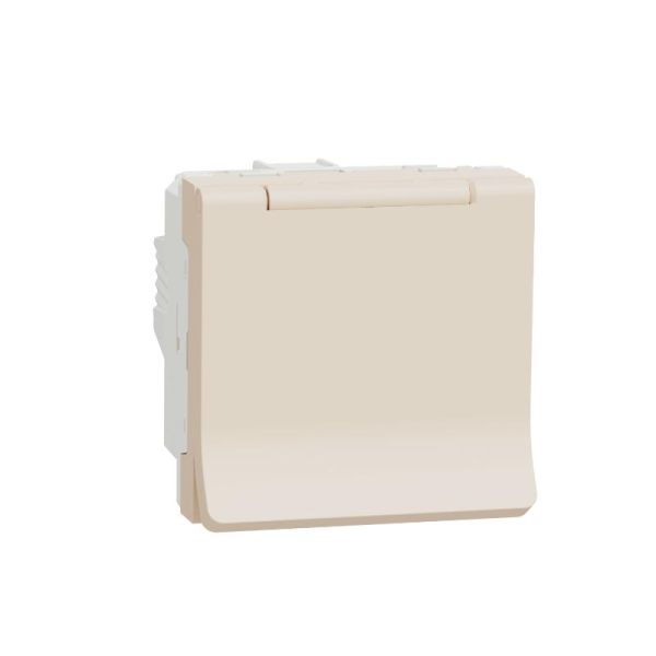 Розетка з заземленням зі шторками і кришкою, 16А, 250В, IP40, Unica New NU303744TA бежевий