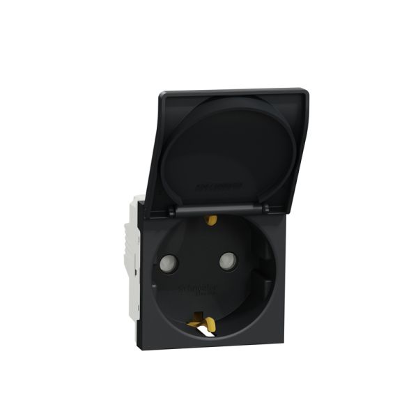 Розетка з заземленням зі шторками і кришкою, 16А, 250В, IP40, Unica New NU303754TA антрацит